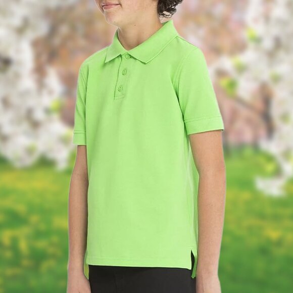 NWT Bright Lime Green Golf Collar Polo Shirt - Boys Sizes XS, S, L, XL Tops - Picture 2 of 4